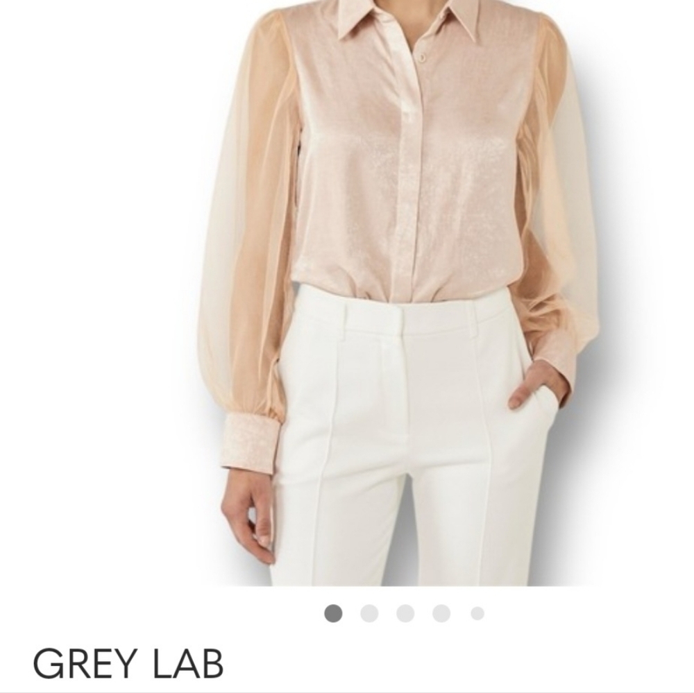 Size Small Anthropology GREY LAB Sheer Puff-Sleeve Blouse in Blush Nude.